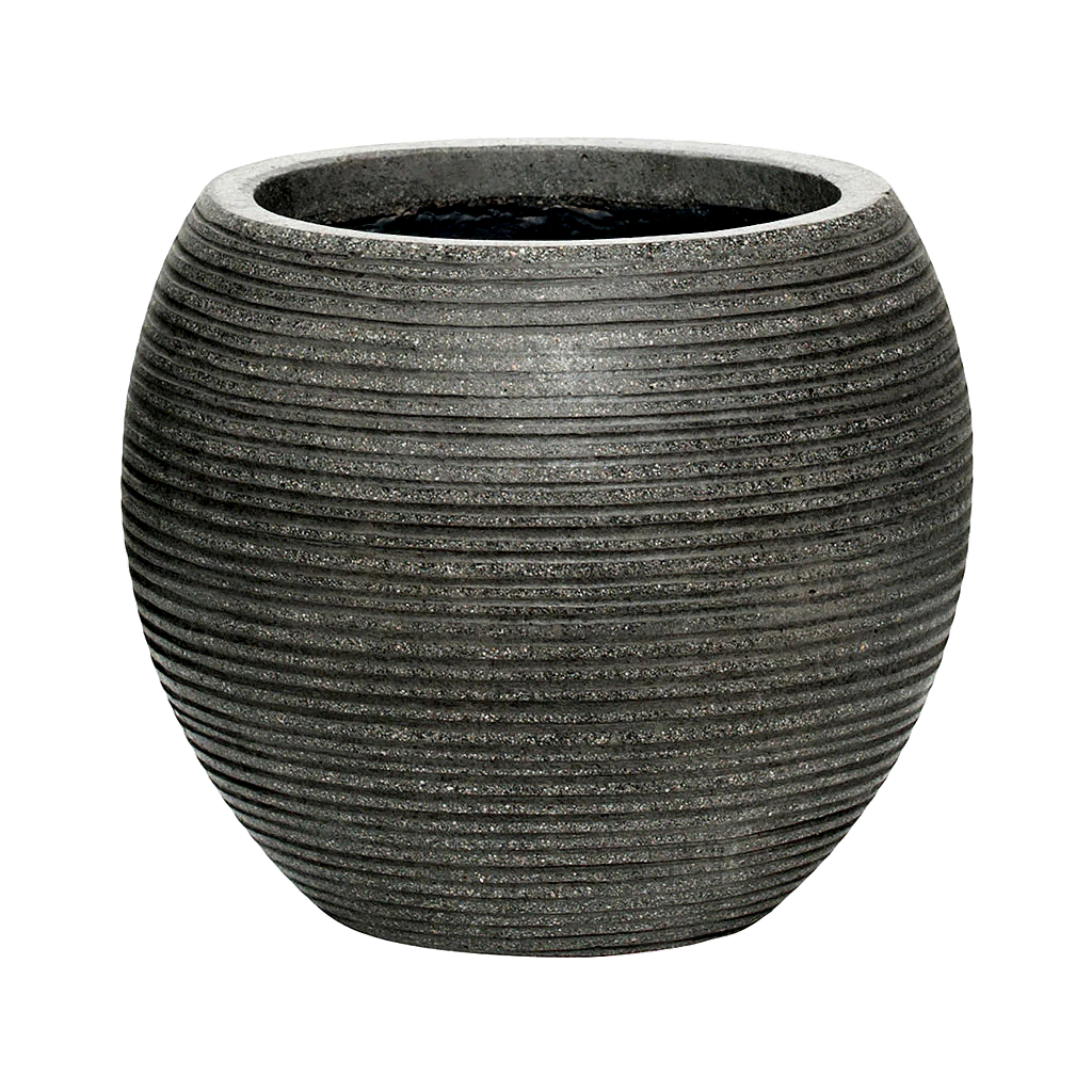 Abby Ball Plant Pot - Ridged Dark Grey 23 x 20cm