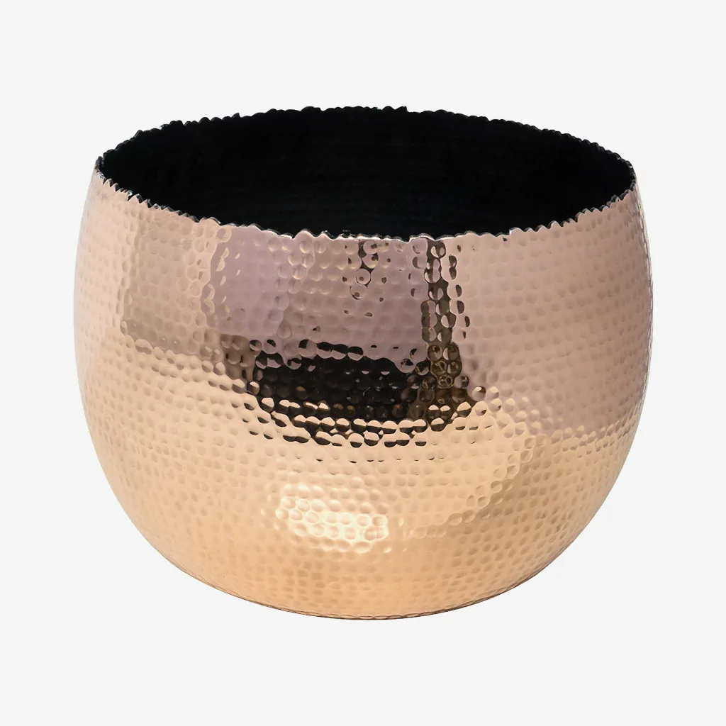 Hammered Houseplant Bowl - Copper with Black 30cm